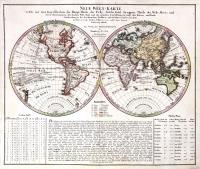 Neue Welt-Karte welche auf zwoo Kugelflächen die Haupt-Theile der Erde, Inseln, Insel-Gruppen, Theile des Welt-Meers und deren Benennungen, den fünften Welt-theil un die neuesten Entdekkungen nach den Karten und Reisebeschreibungen der berühmtesten Seefahrer und Gelehrten unsres Zeit-alters, der Herren Cook, Forster, Pallas u.a.m. 