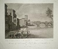 Veduta del Ponte di Castel Vecchio e di una parte del Palazzo Canossa, presa in riva all’Adige a S. Lorenzo.  