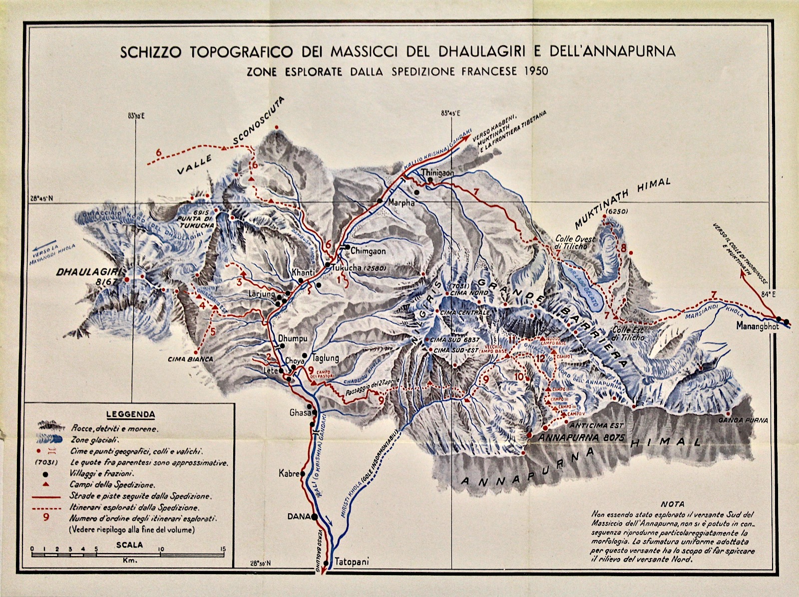 Anonimo Schizzo Topografico Dei Massicci Del Dhaulagiri E Dell Annapurna Zone Esplorate Dalla Spedizione Francese 1950