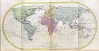 Mappe monde ou carte générale de l’univers sur une projection nouvelle d’une sphére ovale pour mieux entendre les distances entre l’Europe et Amerique avec le tour du monde du lieut. Cook et tous les découvertes nouvelles. 