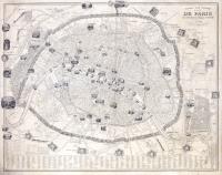 Nouveau plan illustré de la ville de Paris avec le système complet de ses fortifications et forts détachés et des communes de la banlieue illustré par A. Testard, et gravé par Taylor, gravé sur acier par Bénard.